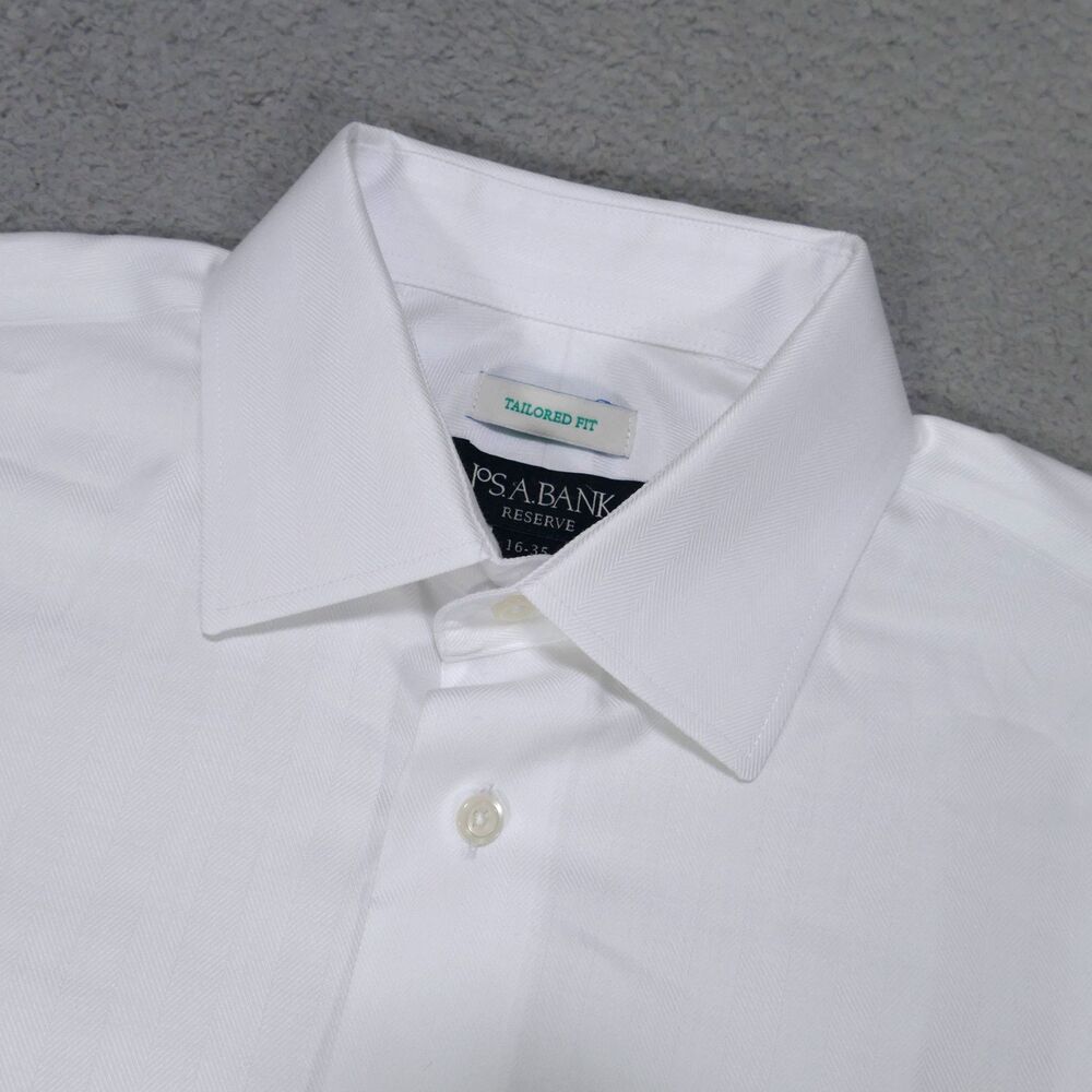 Jos A Bank Reserve Shirt Mens 16-35 Tailored White Solid Long Sleeve